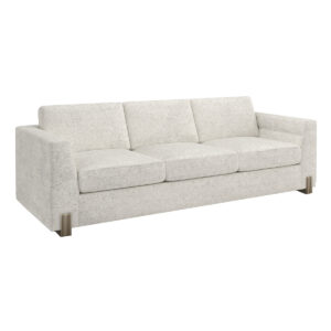 Modern three-seater grey sofa with metal legs.