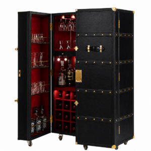 Belvedere Black Leather Brass Bar Trunk