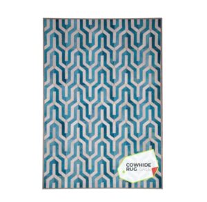 Aquamarine Blue White Cowhide Rug