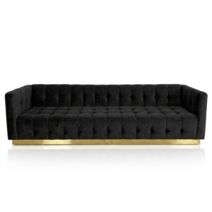 Savoy Black Velvet Gold Sofa 300cm