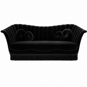 Sevilliana Black Velvet Fringe Sofa 245cm