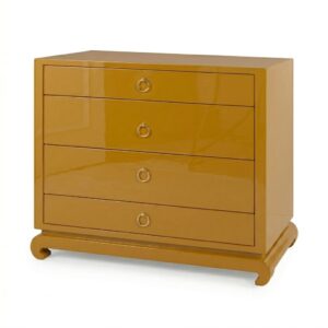 Orient Mustard Lacquer Brass Bedside Table