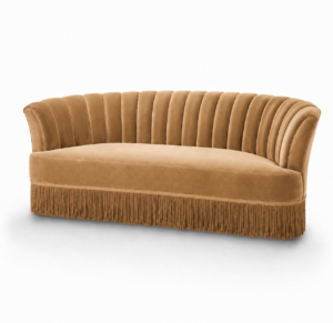 Seville Tan Velvet Fringe Sofa