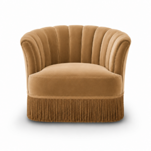 Seville Tan Velvet Fringe Swivel Armchair