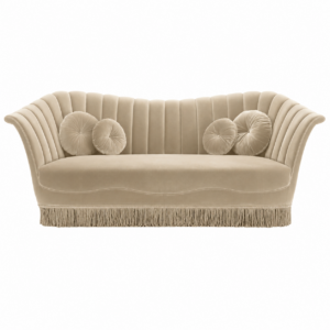 Sevilliana Beige Velvet Fringe Sofa 245cm