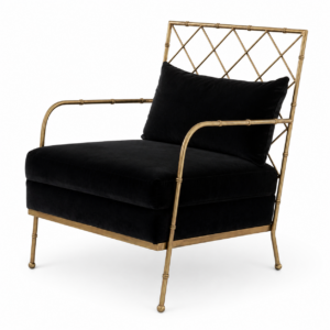 Victoria Black Velvet Antique Brass Armchair