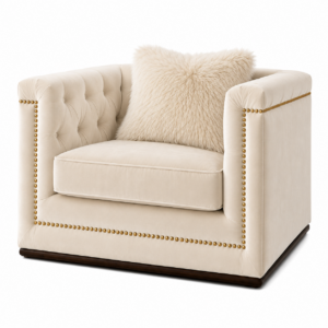 Grande Cream Velvet Brass Sofa