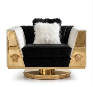 Rosenthal Black White Velvet Gold Swivel Sofa