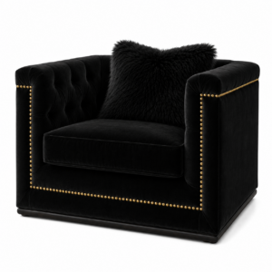 Grande Black Velvet Brass Sofa