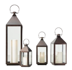 Regency Bronze Glass Hurricane Lantern Set