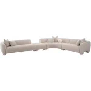 Modern beige modular corner sofa with cushions.