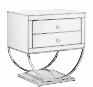 Preston White Glass Chrome Bedside Table