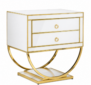 Preston White Glass Gold Bedside Table