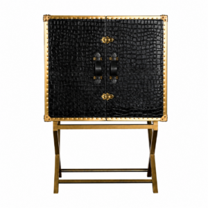 Martini Black Crocodile Leather Brass Bar Trunk