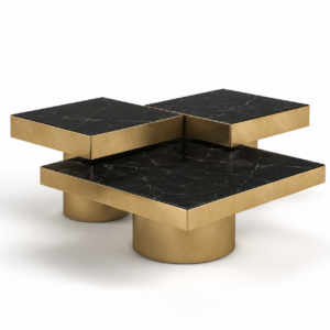 Maison Nero Marble Brass Coffee Table Set