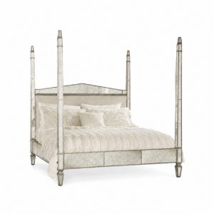 Venetian Cream Velvet Antique Mirror King Bed