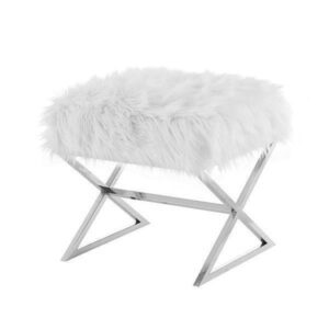 Savoy White Mongolian Fur Chrome Stool