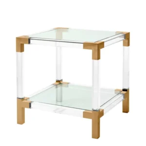 Glass side table with gold accents