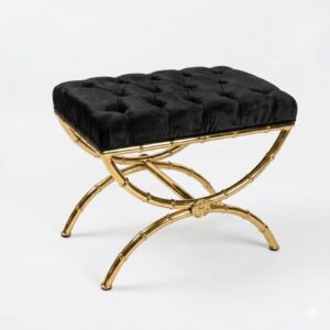 Bougere Black Velvet Gold Stool