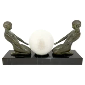 Le Verrier Antique Bronze Art Deco Sculpture with Light