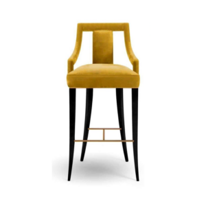 Yellow velvet bar stool with black legs