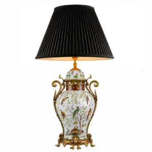 Armando Perroquet Ceramic Brass Jar Lamp with Black Pleated Shade