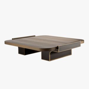 Modern wooden coffee table with square design.