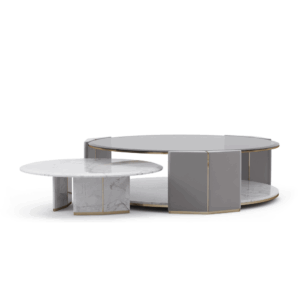 Algerone Marble Grey Leather Coffee Table Set