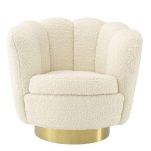 Mirage Cream Boucle Brass Swivel Armchair