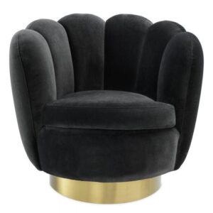 Mirage Black Velvet Brass Swivel Armchair