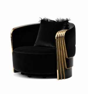 Provocateur Black Crushed Velvet Brass Accent Chair