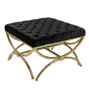 Begere Black Velvet Brass Ottoman