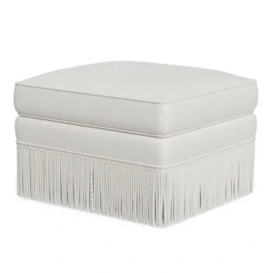 White ottoman with fringe detailing