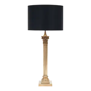 Neoclassical Antique Brass Table Lamp with Black Lamp Shade