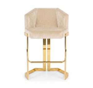 Heros Beige Velvet Brass Counter Stool