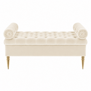 Galliano Cream Velvet Brass Bench