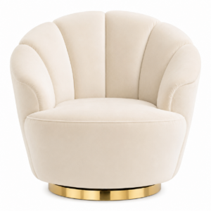 Venus Cream Velvet Swivel Brass Armchair
