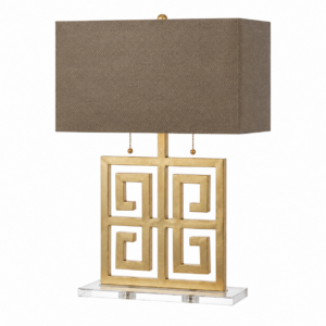 Eros Gold Leaf Table Lamp with Taupe Linen Shade