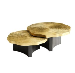 Alpine Brass Oak Coffee Table Set