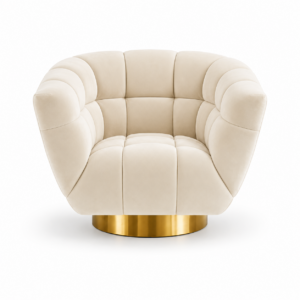 Metamorphosis Cream Velvet Brass Swivel Chair