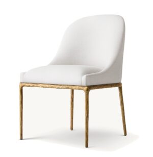 Harlow White Linen Brass Dining Chair