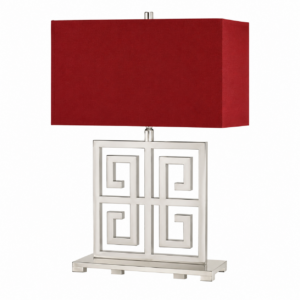 Eros Silver Leaf Table Lamp with Rouge Linen Shade