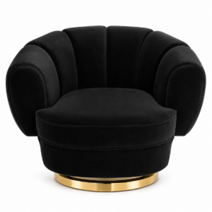 Botticelli Black Velvet Gold Swivel Chair