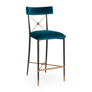 Ryder Blue Velvet Brass Counter Stool