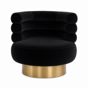 Meridian Black Velvet Brass Swivel Chair