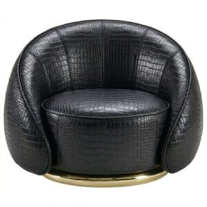 Gardini Black Crocodile Leather Gold Swivel Chair