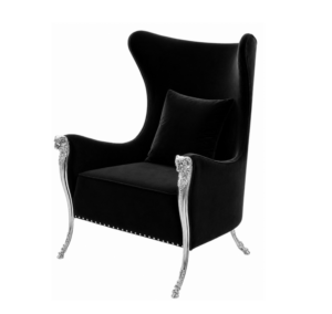 Regal Black Velvet Nickel Wing Chair