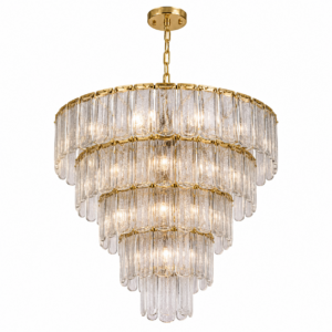Draper Frosted Glass Brass Large Chandelier