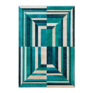 Vertigo Turquoise Ivory Cowhide Rug