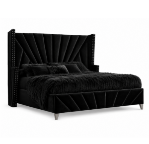 Savoy Black Velvet Chrome King Bed